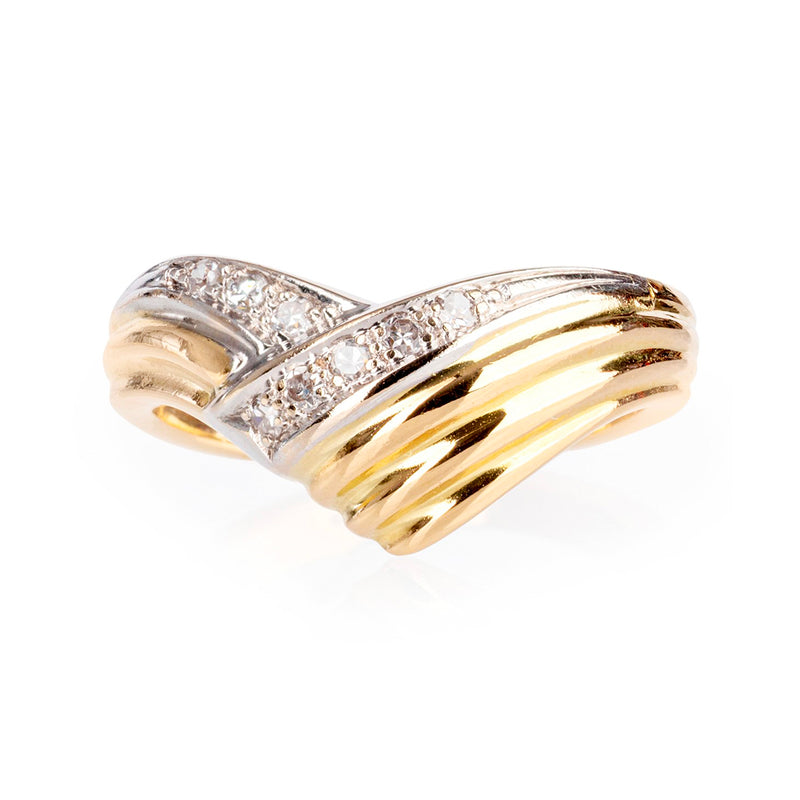 Pre-Owned 9ct Yellow & White Gold Diamond Set V Shape Dress Ring