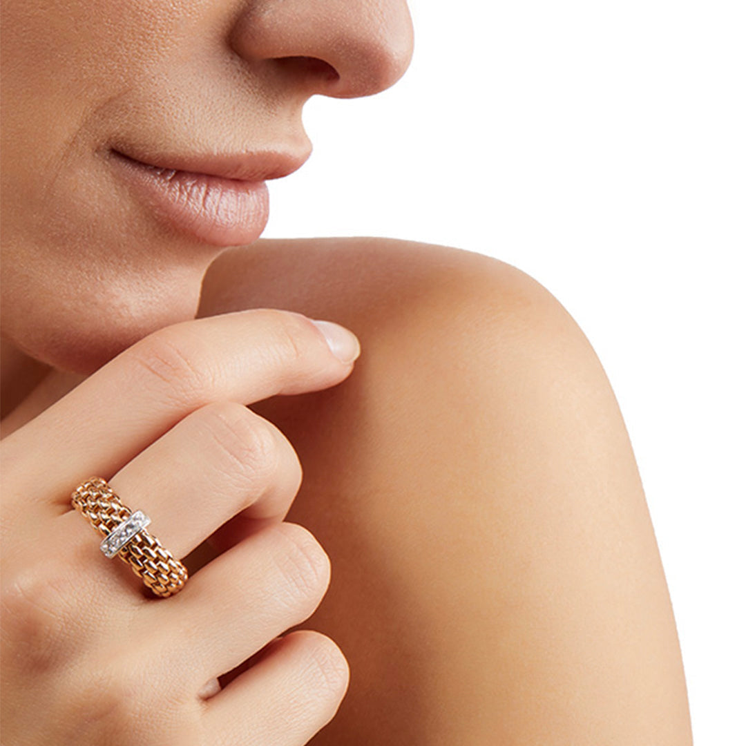 Fope 18ct Rose & White Gold Flex'it Vendome Ring L
