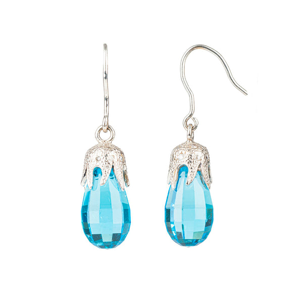 Pre-Owned Aquamarine and Diamond Drop Earrings in White Gold