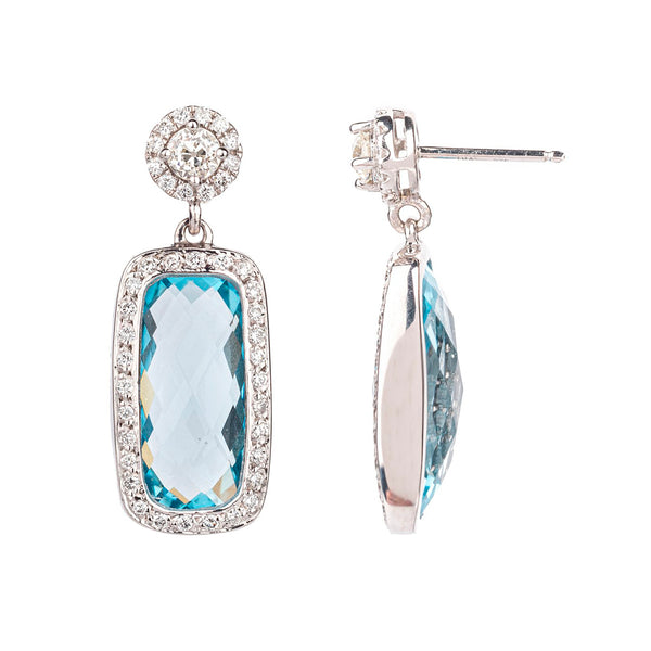 Pre-Owned Aquamarine and Diamond Gold Earrings