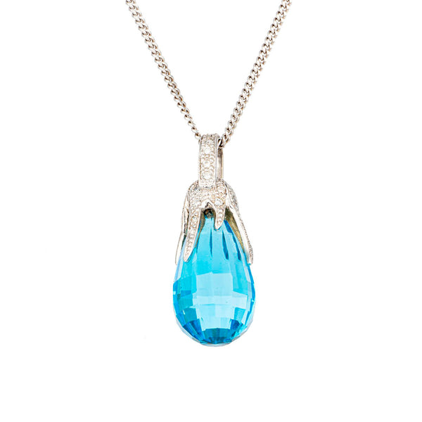 Pre-Owned Aquamarine and Diamond Pendant in White Gold