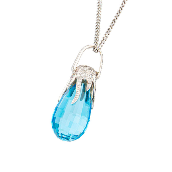 Pre-Owned Aquamarine and Diamond Pendant in White Gold