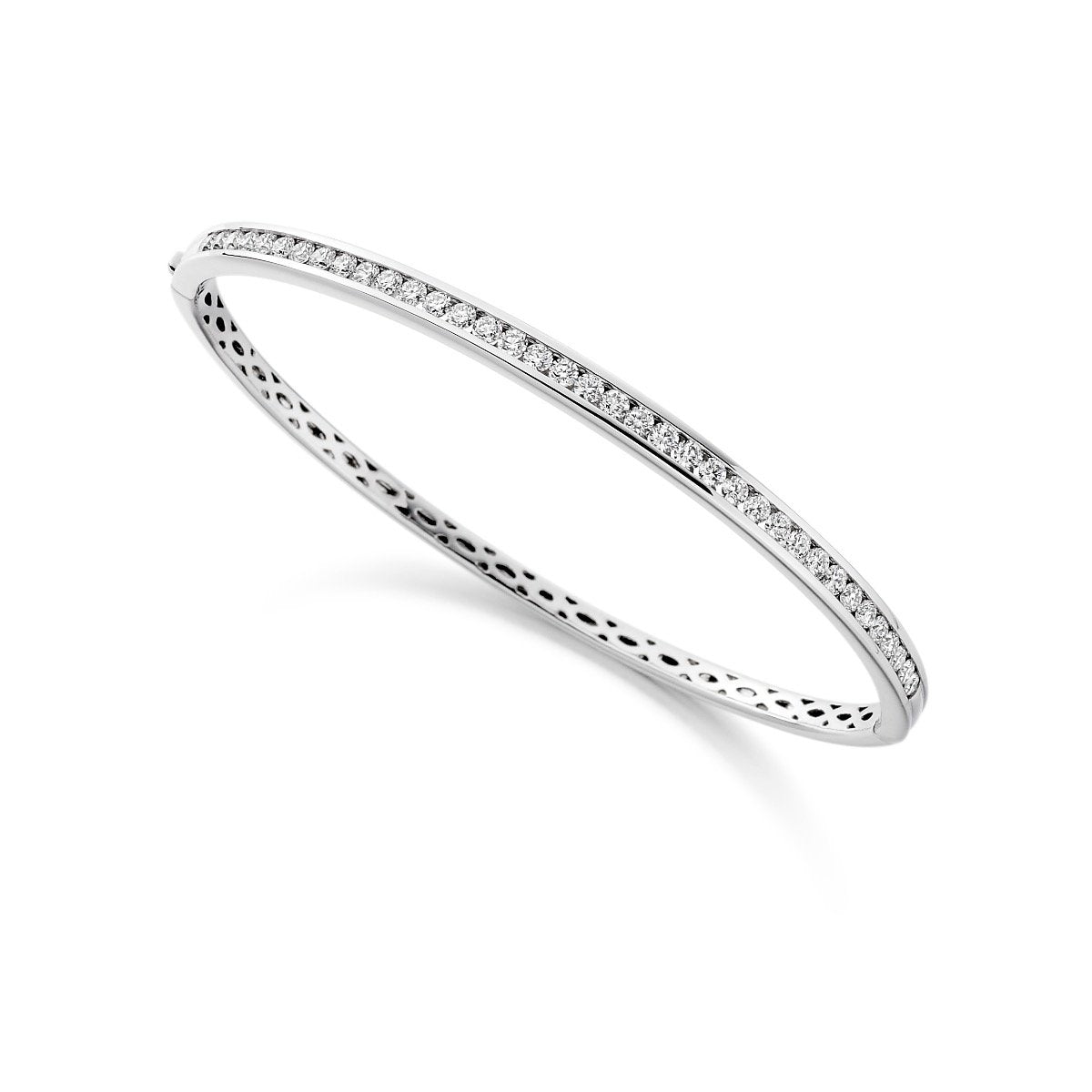 white gold coloured diamond bangle with round brilliant cut diamonds