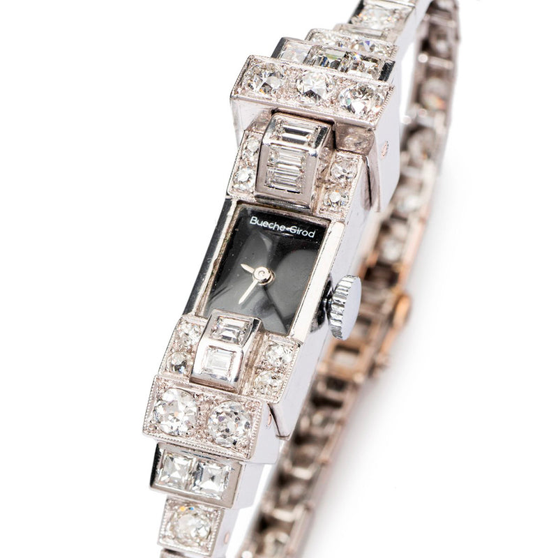 Pre-Owned Beuche Girod 1930s Art Deco Platinum and Diamond Set Cocktail Watch