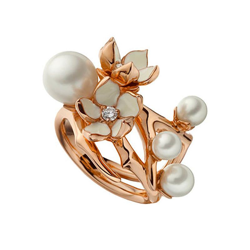 Shaun Leane Cherry Blossom Rose Gold Vermeil Diamond and Pearl Ring