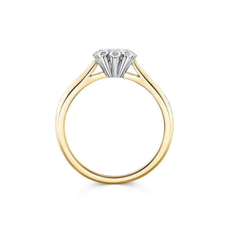 side angle of yellow gold diamond engagement ring shapes as Dandelion