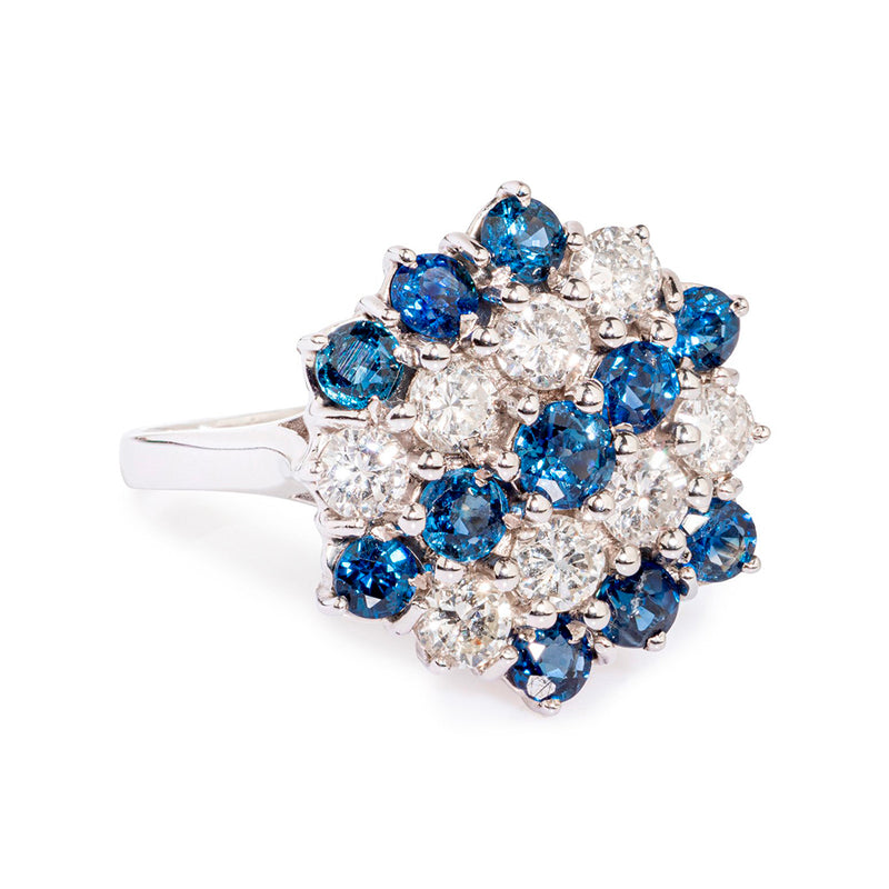 Pre-Owned Diamond and Blue Sapphire White Gold Ring