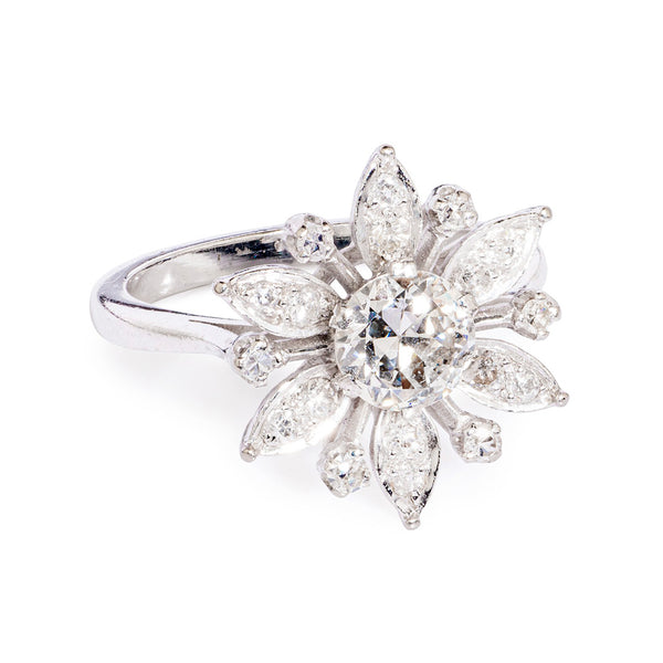 Pre-Owned Diamond and White Gold Floral Ring