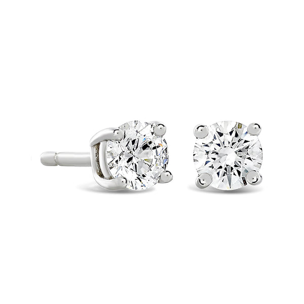 Brown and Newirth White Gold Solitaire Diamond Stud Earrings