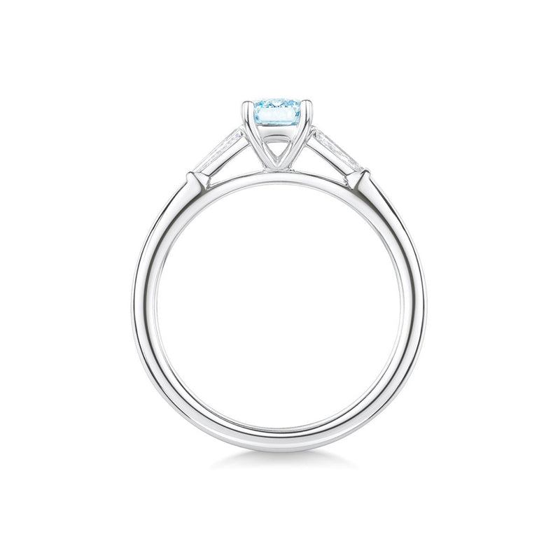 side angle of Cherish Aquamarine three stone engagement ring