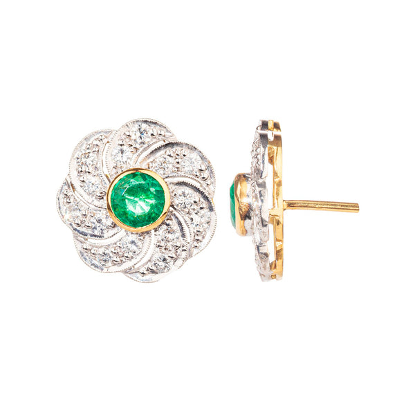 Pre-Owned Emerald and Diamond Gold Earrings