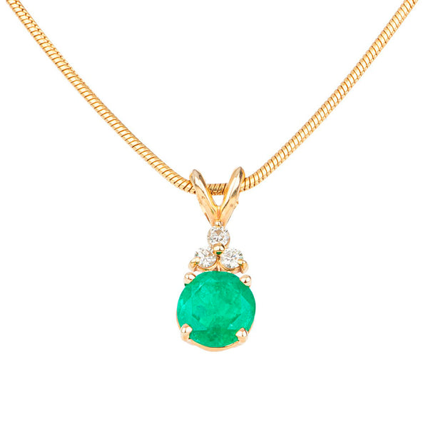 Pre-Owned Emerald and Diamond Pendant and Chain in Gold