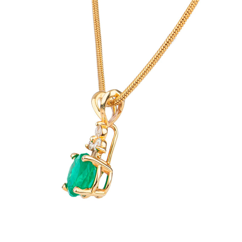 Pre-Owned Emerald and Diamond Pendant and Chain in Gold