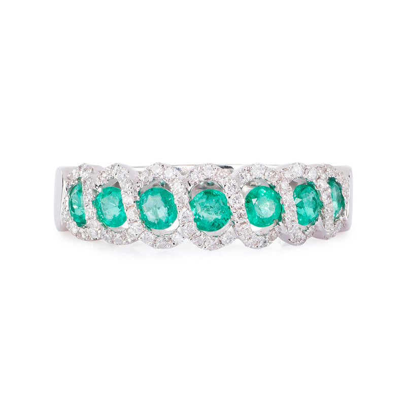 Pre-Owned Emerald and Diamond Ring set in 14ct White Gold