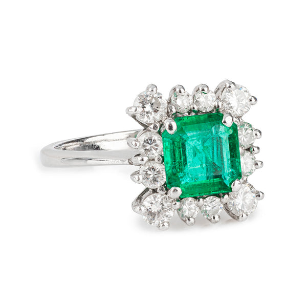 Pre-Owned Emerald and Diamond White Gold Ring