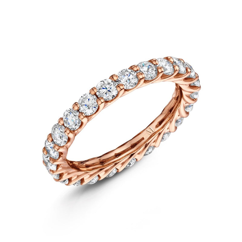 side angle of full Diamond eternity ring in 18K rose gold