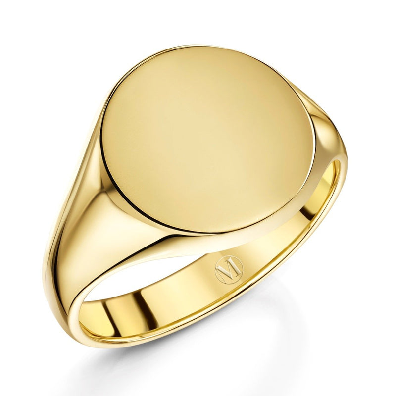 Gold Oxford Round Signet Ring side angle