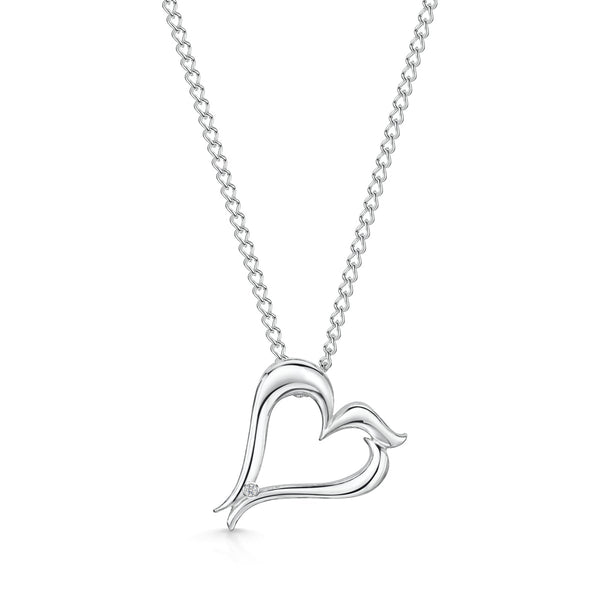 Bradleys 'B' Heart Dimond Necklace in Silver
