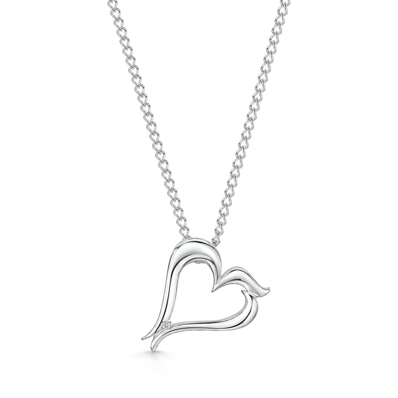 Bradleys 'B' Heart Dimond Necklace in Silver