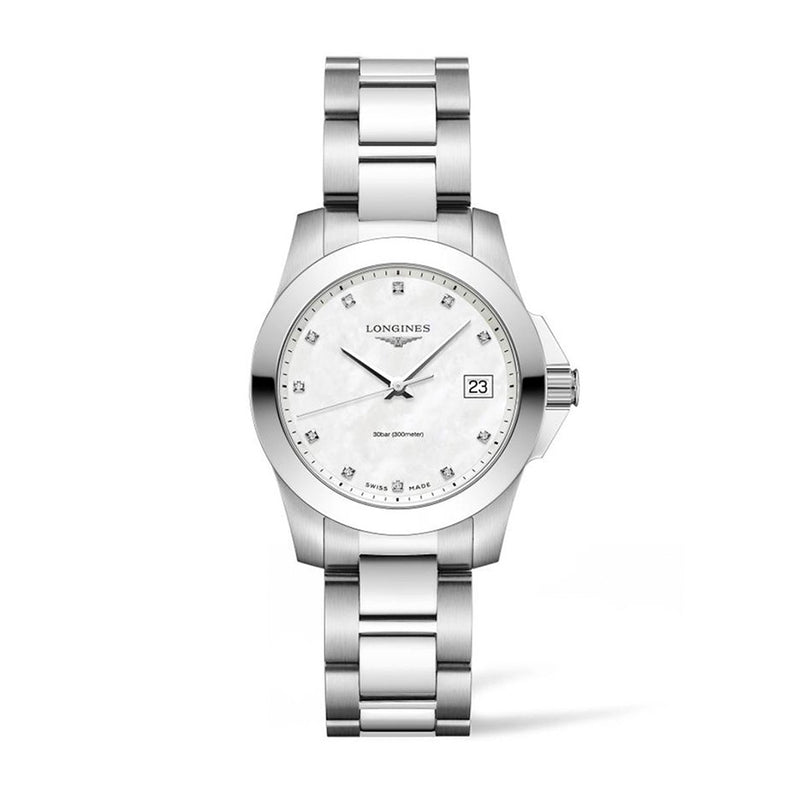 Longines Conquest Mother of Pearl Silver Ladies Watch