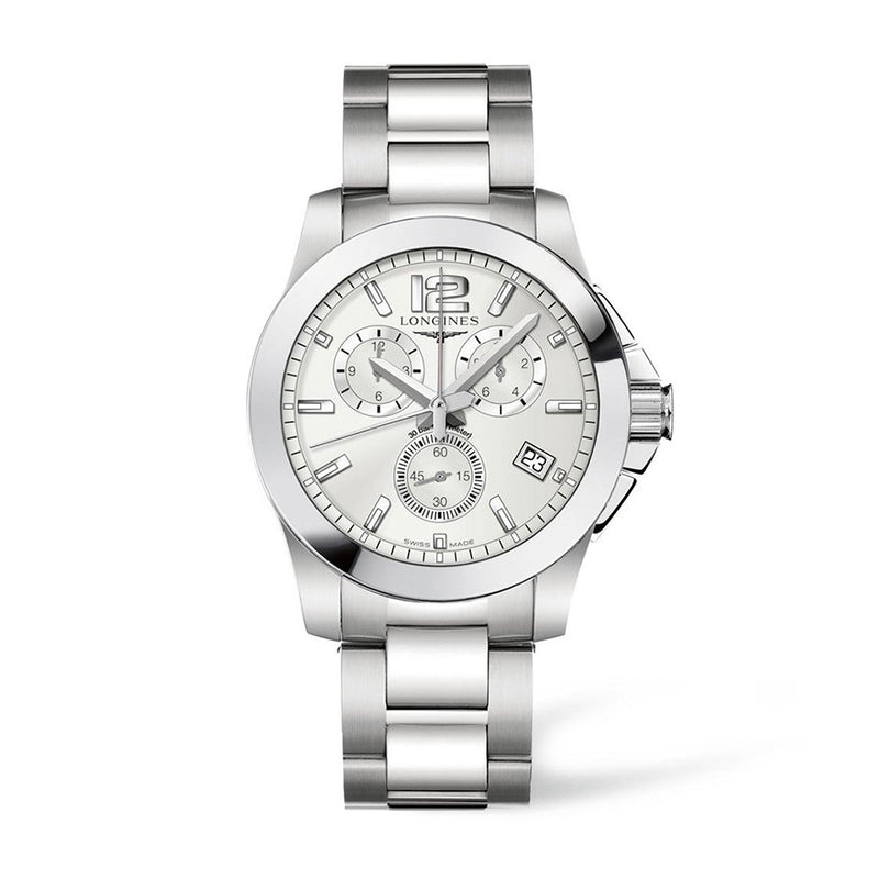 Longines Conquest Chronograph Silver Mens Watch