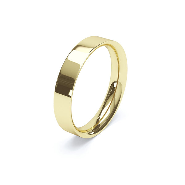 side angle of flat court yellow gold wedding ring