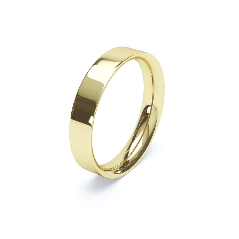 side angle of flat court yellow gold wedding ring