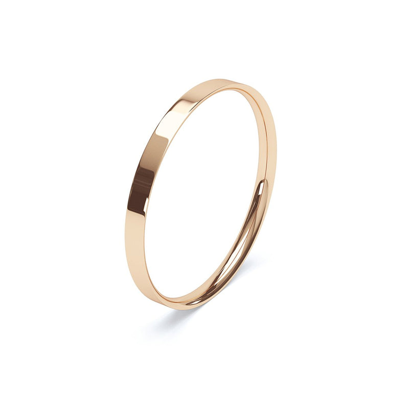 other angle of rose gold slim flat court wedding band