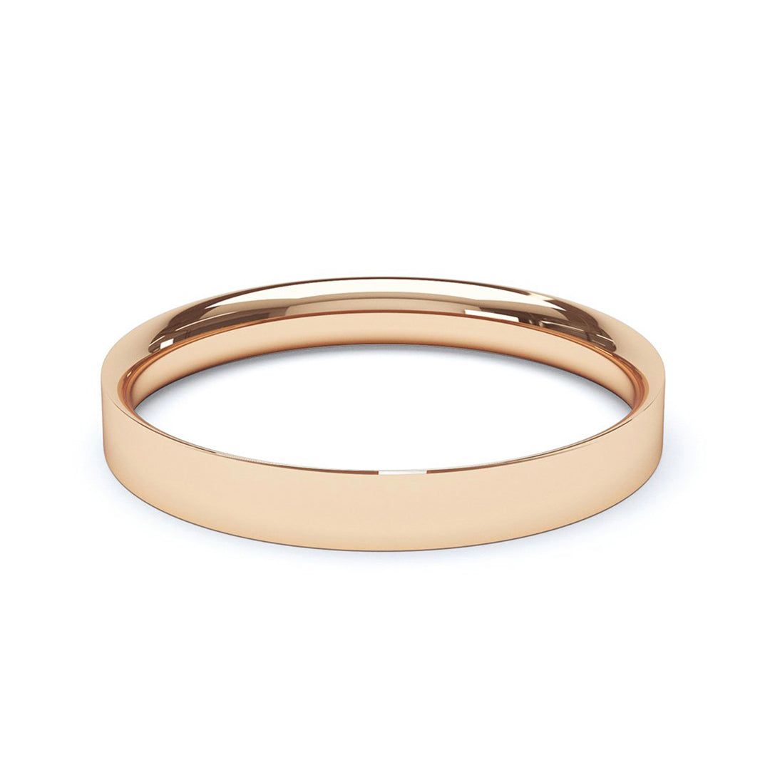 3.0mm 9ct Rose Gold Flat Court Wedding Band