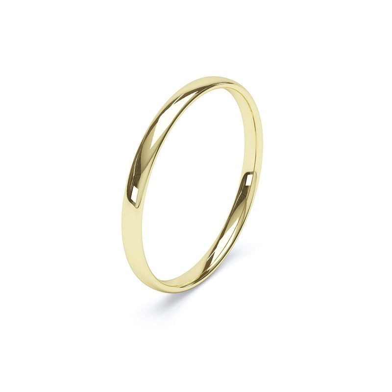 side angle of yellow gold ladies court wedding ring