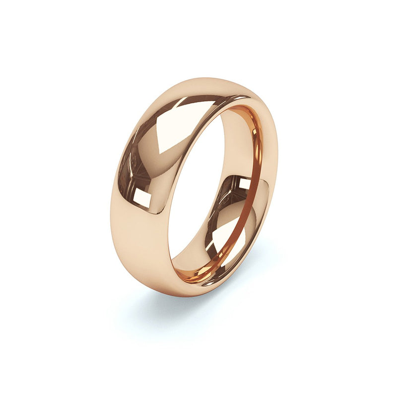 side angle of 6mm rose gold court wedding ring
