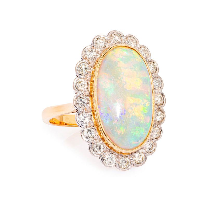 Pre-Owned Large Opal and Diamond Gold Ring