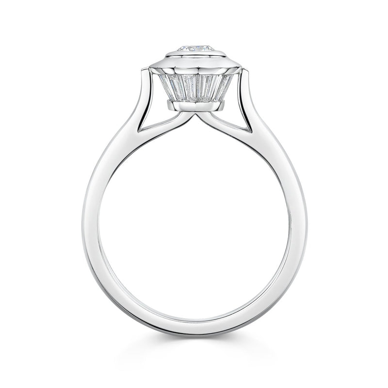 side angle of baguette cut modern engagement ring