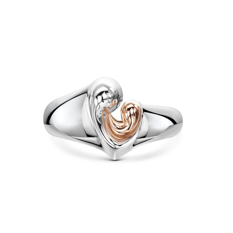 front angle of Rose Gold Mother & Child Signet Ring