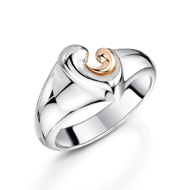 side angle of Rose Gold Mother & Child Signet Ring