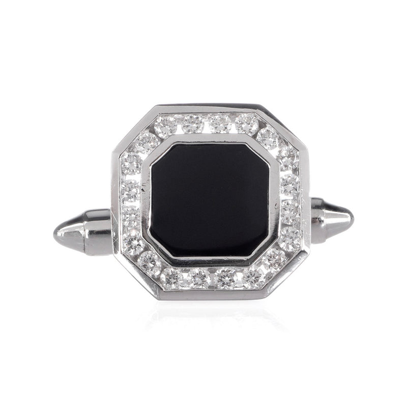 Pre-Owned Onyx and Diamond Cufflinks in 18ct White Gold