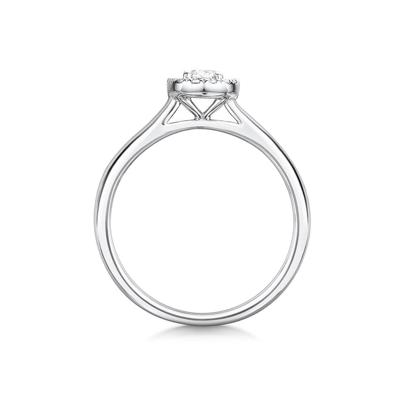 side view of oval cut halo diamond ring