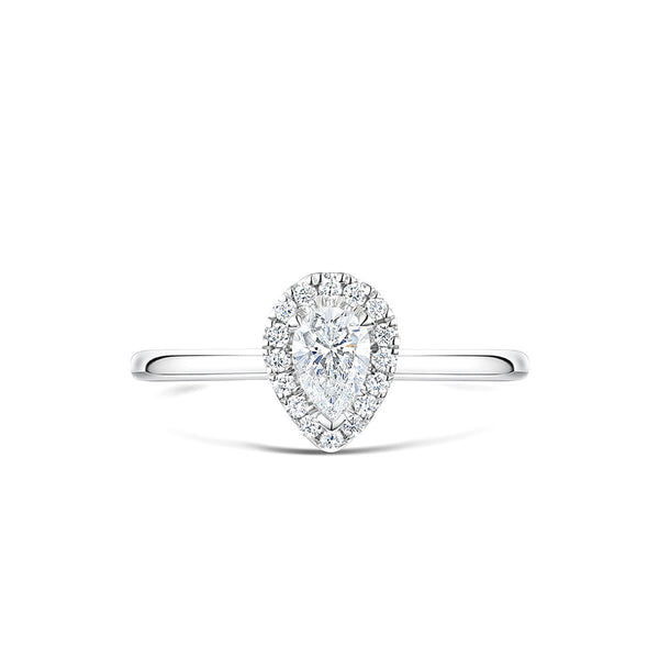 front angle of pear cut diamond engagement ring