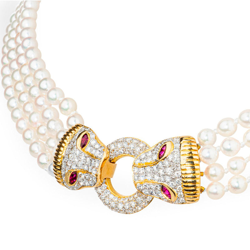 Pre-Owned Pearl, Diamond, Gold and Pink Sapphire Choker Necklace