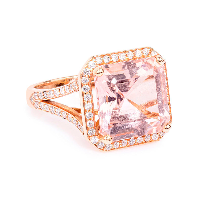 Pre-Owned Pink Morganite and Diamond 18ct Rose Gold Ring