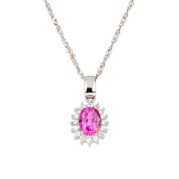 Pre-Owned Pink Sapphire and Diamond Pendant Set In White Gold