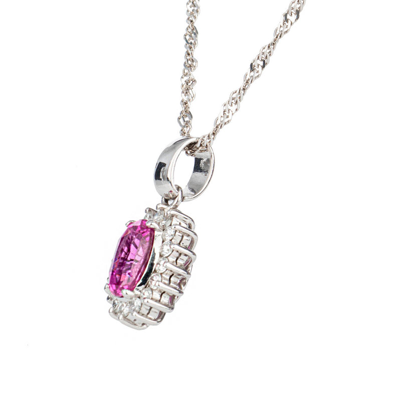 Pre-Owned Pink Sapphire and Diamond Pendant Set In White Gold