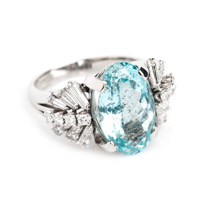 Pre-Owned Platinum Aquamarine & Diamond Ring