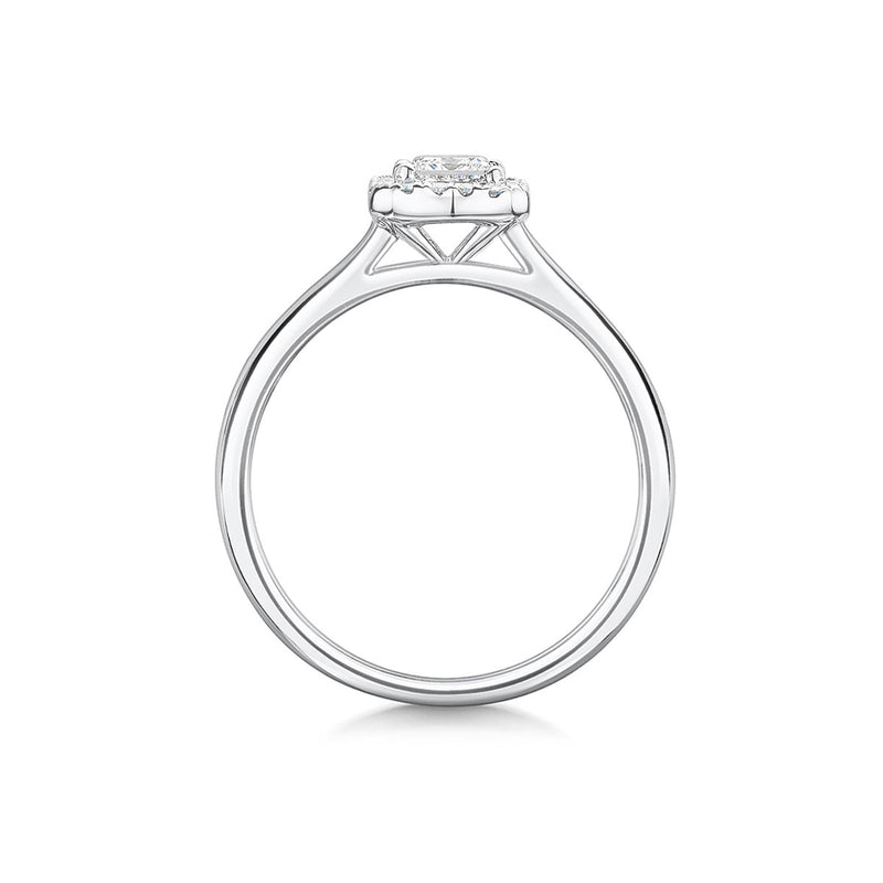 side angle of halo princess cut engagement ring