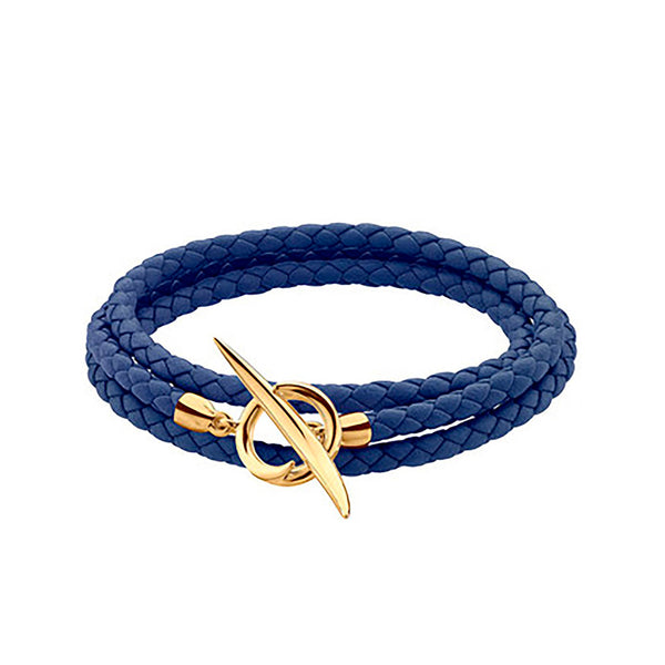 Shaun Leane Quill Yellow Gold Vermeil Blue Leather Wrap Bracelet