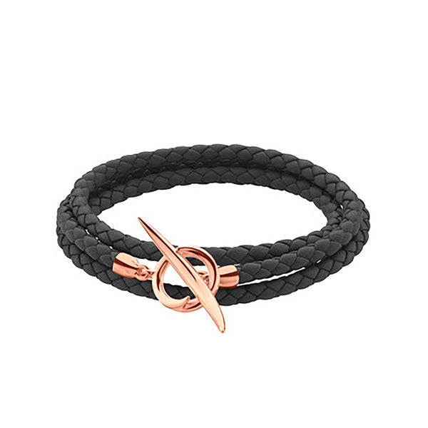Shaun Leane Quill Rose Gold Vermeil Black Leather Wrap Bracelet