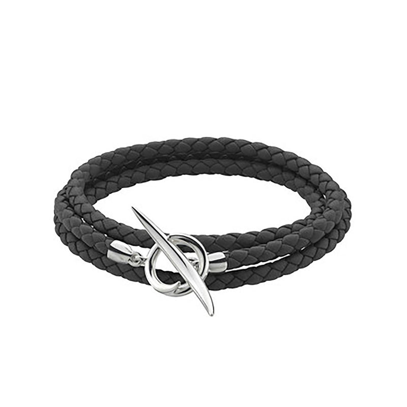 Shaun Leane Quill Sterling Silver Black Leather Wrap Bracelet
