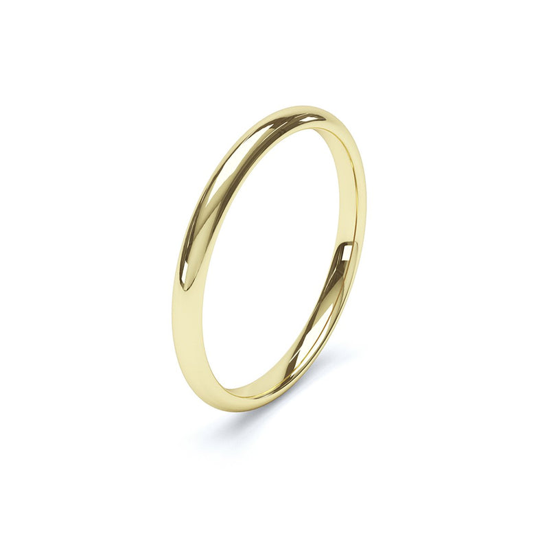 side angle of ladies yellow gold slight court wed band