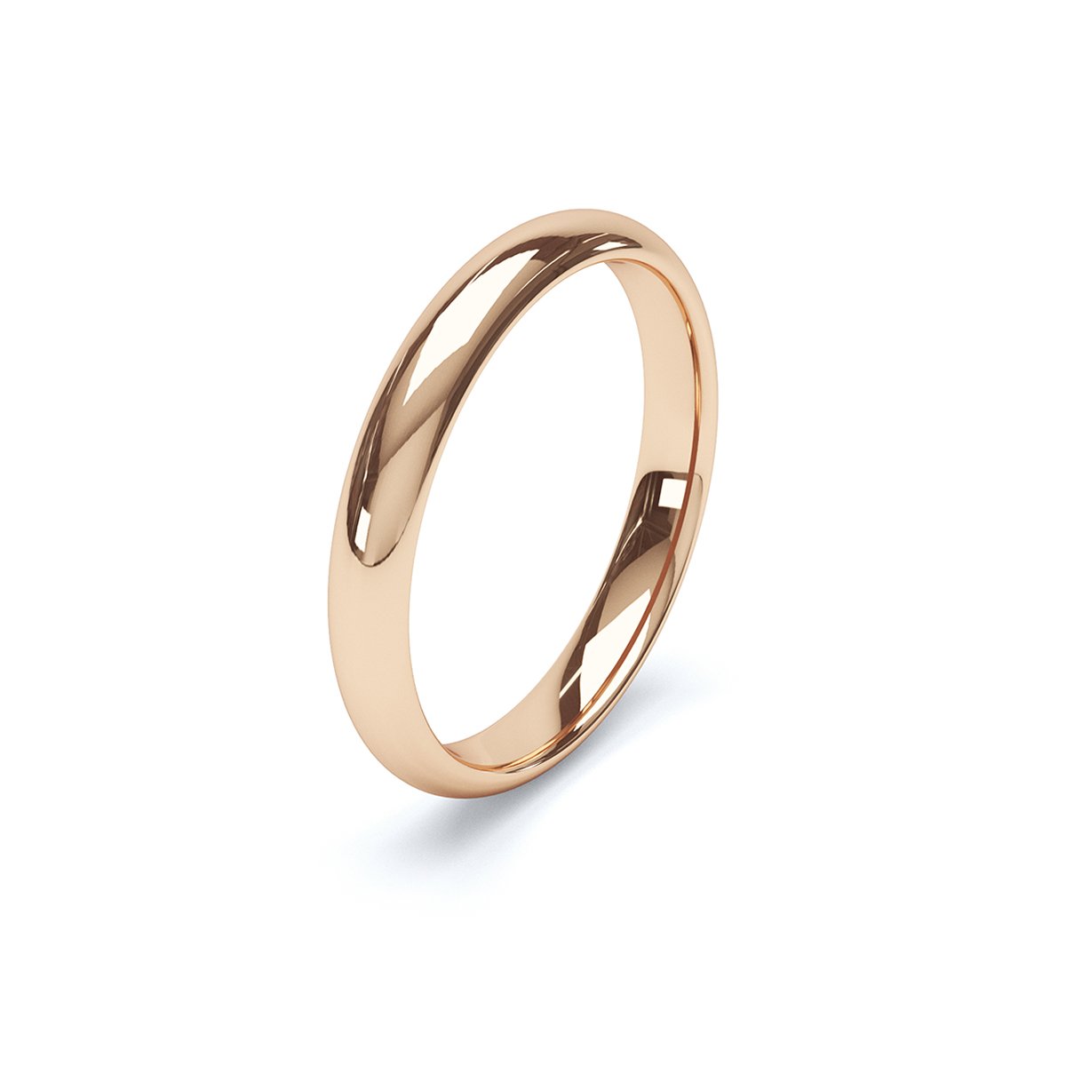 side angle of 3mm rose gold slight court wedding band