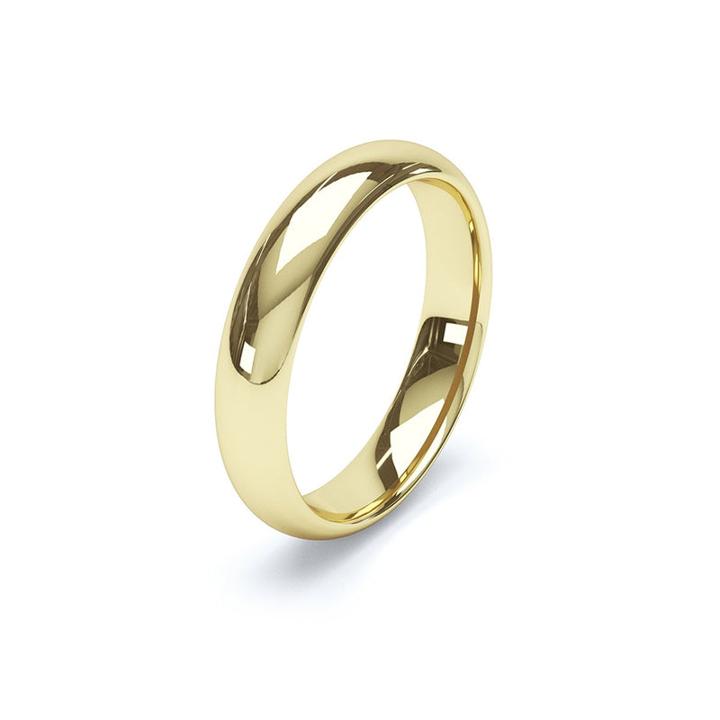 side angle of yellow gold slight court band